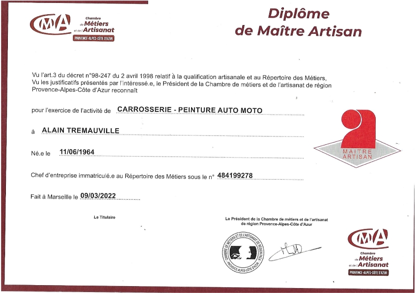 Carrosserie Alain Carrosserie Nice Diplome